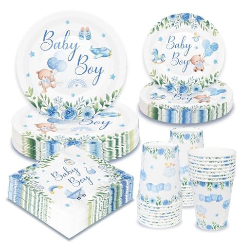 WenmthG Babyparty Deko Junge, 100 Stück Baby Shower Deko mit Servietten Pappteller Bescher - Babyshowerparty Deko Junge - its a boy Deko WenmthG Babyparty Deko Junge, 100 Stück Baby Shower Deko mit Servietten Pappteller Bescher - Babyshowerparty Deko Junge - its a boy Deko von WenmthG