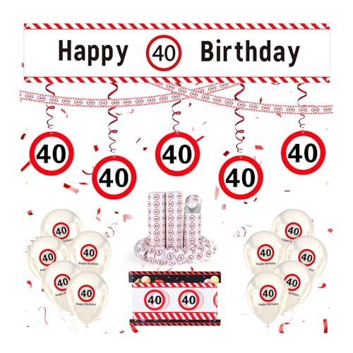 WenmthG 40 Geburtstag Deko Männer Frauen, 40. Geburtstag Deko mit Girlande, Luftballons, Absperrband, Luftschlangen, Banner - Verkehrsschild zum 40 Jahre, Verkehrszeichen 40. Geburtstagsdeko WenmthG 40 Geburtstag Deko Männer Frauen, 40. Geburtstag Deko mit Girlande, Luftballons, Absperrband, Luftschlangen, Banner - Verkehrsschild zum 40 Jahre, Verkehrszeichen 40. Geburtstagsdeko von WenmthG