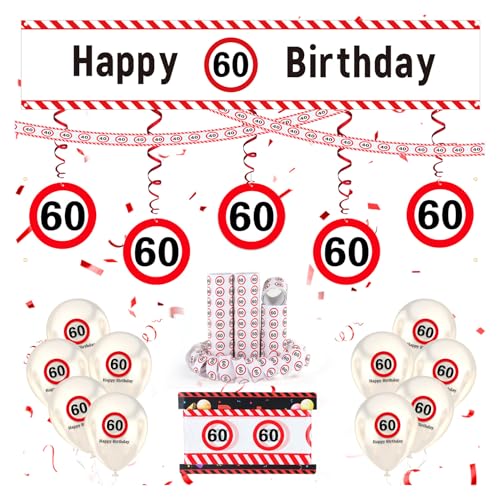 WenmthG 60 Geburtstag Deko Männer Frauen, 60. Geburtstag Deko mit Girlande, Luftballons, Absperrband, Luftschlangen, Banner - Verkehrsschild zum 60 Jahre, Verkehrszeichen 60. Geburtstagsdeko WenmthG 60 Geburtstag Deko Männer Frauen, 60. Geburtstag Deko mit Girlande, Luftballons, Absperrband, Luftschlangen, Banner - Verkehrsschild zum 60 Jahre, Verkehrszeichen 60. Geburtstagsdeko von WenmthG