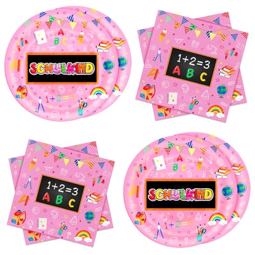 WenmthG 40 Servietten und Pappteller für Einschulung, Schulanfang, Schuleinführung Deko - Ideal für Mädchen mit Schule Schulkind 1 + 2 = 3 bunten ABC Motiv - Schulkind Partygeschirr (Rosa) WenmthG 40 Servietten und Pappteller für Einschulung, Schulanfang, Schuleinführung Deko - Ideal für Mädchen mit Schule Schulkind 1 + 2 = 3 bunten ABC Motiv - Schulkind Partygeschirr (Rosa) von WenmthG