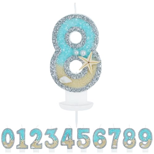WenmthG Geburtstagskerze Zahlen 8 für Jungen Mädchen - 3D Blau Gelb Ozean Strand Geburtstag Kerze - Nummer 8 Geburtstag Torte Dekoration - Glitzernde Kerze 8 - Personalisierte Geburtstagskerzen WenmthG Geburtstagskerze Zahlen 8 für Jungen Mädchen - 3D Blau Gelb Ozean Strand Geburtstag Kerze - Nummer 8 Geburtstag Torte Dekoration - Glitzernde Kerze 8 - Personalisierte Geburtstagskerzen von WenmthG