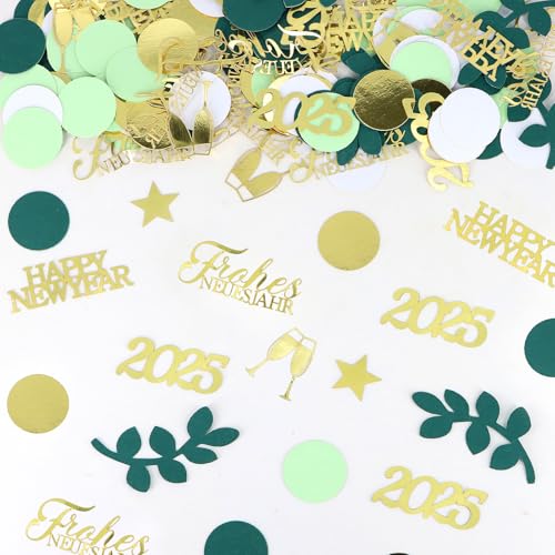 WenmthG Konfetti Silvester Deko 2025 Gold Grün - 200 Stk Streudeko Silvester Tischdeko - Frohes neues Jahr - Happy New Year Deko - Streudeko Neujahr Deko Silvester Party,Neujahrsdeko von WenmthG