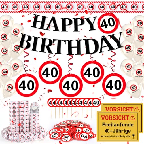 WenmthG 40 Geburtstag Deko Männer Frauen, 40. Geburtstag Deko mit Girlande, Luftballons, Absperrband, Luftschlangen, Banner, Konfetti, Tortendeko - Verkehrsschild zum 40 Jahre, 40. Geburtstagsdeko WenmthG 40 Geburtstag Deko Männer Frauen, 40. Geburtstag Deko mit Girlande, Luftballons, Absperrband, Luftschlangen, Banner, Konfetti, Tortendeko - Verkehrsschild zum 40 Jahre, 40. Geburtstagsdeko von WenmthG