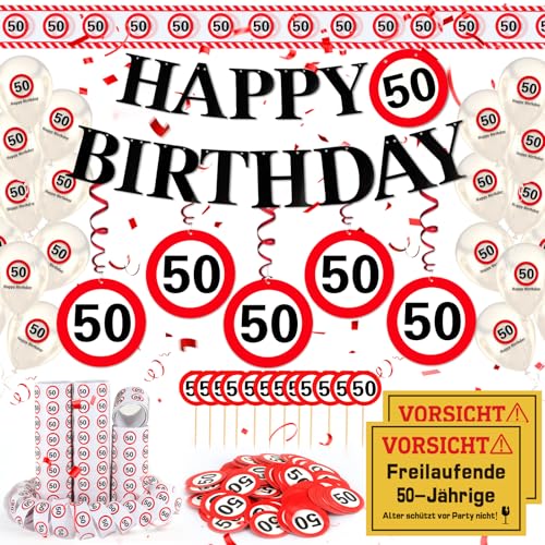 WenmthG 50 Geburtstag Deko Männer Frauen, 50. Geburtstag Deko mit Girlande, Luftballons, Absperrband, Luftschlangen, Banner, Konfetti, Tortendeko - Verkehrsschild zum 50 Jahre, 50. Geburtstagsdeko WenmthG 50 Geburtstag Deko Männer Frauen, 50. Geburtstag Deko mit Girlande, Luftballons, Absperrband, Luftschlangen, Banner, Konfetti, Tortendeko - Verkehrsschild zum 50 Jahre, 50. Geburtstagsdeko von WenmthG