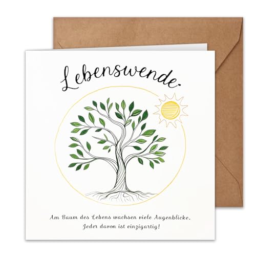 WenmthG Quadratische Glückwunschkarte zur Lebenswende (Klappkarte mit Umschlag) - Baum des Lebens - Einzigartige Grußkarte für Junge Mädchen zu Geburtstagen, Hochzeiten, Jugendweihen von WenmthG