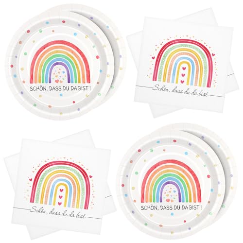 WenmthG 40 Stück Regenbogen Partygeschirr Geburtstag, Kindergeburtstag Tischdeko, Regenbogen Servietten Geburtstag,Schön dass du da bist, Geburtstag Deko Mädchen Junge Frau Mann, Regenbogen Pappteller WenmthG 40 Stück Regenbogen Partygeschirr Geburtstag, Kindergeburtstag Tischdeko, Regenbogen Servietten Geburtstag,Schön dass du da bist, Geburtstag Deko Mädchen Junge Frau Mann, Regenbogen Pappteller von WenmthG