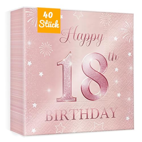 WenmthG Servietten 18. Geburtstag Mädchen Deko - 40 Stück Rosa Servietten 3-Lagige weich 33 x 33 cm - 18. Geburtstag Deko - Geburtstagsdeko 18 Jahr WenmthG Servietten 18. Geburtstag Mädchen Deko - 40 Stück Rosa Servietten 3-Lagige weich 33 x 33 cm - 18. Geburtstag Deko - Geburtstagsdeko 18 Jahr von WenmthG