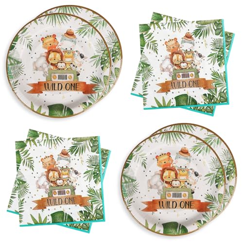 WenmthG Wild One Geburtstag Deko Dschungel Safari Partygeschirr Set für 20 Gäste - Dschungel Servietten und Dschungel Pappteller für Kindergeburtstag Deko WenmthG Wild One Geburtstag Deko Dschungel Safari Partygeschirr Set für 20 Gäste - Dschungel Servietten und Dschungel Pappteller für Kindergeburtstag Deko von WenmthG
