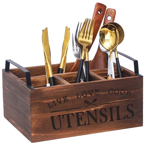 Wenosda Küchenutensilienhalter Holz mit 4 Fächer, Utensilienhalter Küche mit Abflussloch, Kochlöffelhalter, Utensilien-Organizer für Arbeitsplatte, 2 Seitliche Griffe für Einfaches Bewegen Wenosda Küchenutensilienhalter Holz mit 4 Fächer, Utensilienhalter Küche mit Abflussloch, Kochlöffelhalter, Utensilien-Organizer für Arbeitsplatte, 2 Seitliche Griffe für Einfaches Bewegen von Wenosda