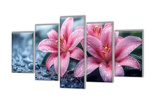 5 Stück Diamant Painting Bilder Groß Anlage Blume Diamant Painting Erwachsene, Mosaik Bastelset Kinder, DIY Voll Diamant Crystal Art Malen Nach Zahlen Erwachsene für Room Decor Wohnwand 150x90cm q-4 von Wenpeef