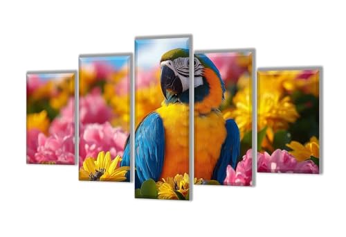 5 Stück Diamant Painting Bilder Groß Farbe Papagei Diamant Painting Erwachsene, Mosaik Bastelset Kinder, DIY Voll Diamant Crystal Art Malen Nach Zahlen Erwachsene für Room Decor Wohnwand 100x60cm q-7 von Wenpeef