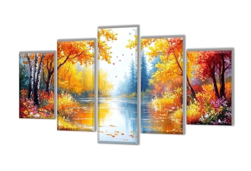 5 Stück Diamant Painting Bilder Groß Herbst Wald Diamant Painting Erwachsene, Mosaik Bastelset Kinder, DIY Voll Diamant Crystal Art Malen Nach Zahlen Erwachsene für Room Decor Wohnwand 300x180cm q-65 von Wenpeef