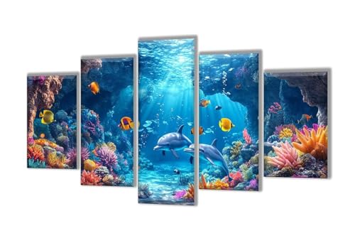 5 Stück Diamant Painting Bilder Groß Koralle Delphin Diamant Painting Erwachsene, Mosaik Bastelset Kinder, DIY Voll Diamant Crystal Art Malen Nach Zahlen Erwachsene für Room Decor 200x120cm q-21 von Wenpeef
