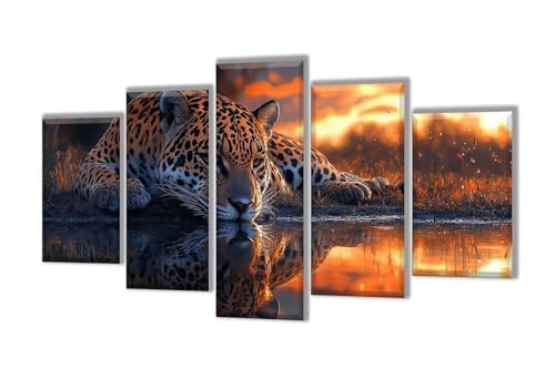 5 Stück Diamant Painting Bilder Groß Leopard Sonnenuntergang Diamant Painting Erwachsene, Mosaik Bastelset Kinder, DIY Voll Diamant Crystal Art Malen Nach Zahlen Erwachsene Geschenke 250x150cm q-3 von Wenpeef