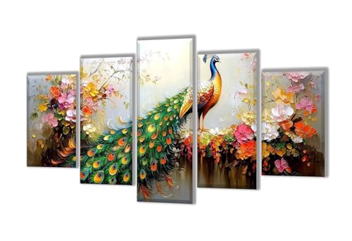 5 Stück Diamant Painting Bilder Groß Pfau Blume Diamant Painting Erwachsene, Mosaik Bastelset Kinder, DIY Voll Diamant Crystal Art Malen Nach Zahlen Erwachsene für Room Decor Wohnwand 150x90cm q-60 von Wenpeef