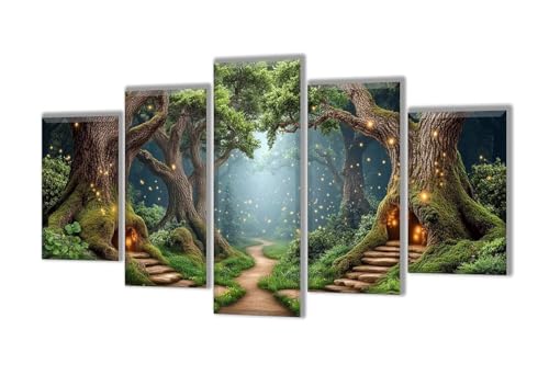 5 Stück Diamant Painting Bilder Groß Wald Baumhaus Diamant Painting Erwachsene, Mosaik Bastelset Kinder, Voll Diamant Crystal Art Malen Nach Zahlen Erwachsene für Room Decor Wohnwand 100x60cm q-53 von Wenpeef