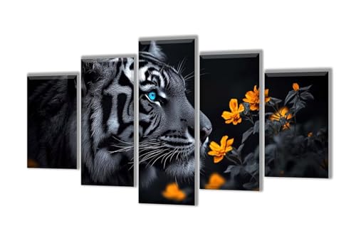Diamond Painting 5 Teilig Blume Tiger Diamond Painting Kinder, Groß Diamant Malerei Kreuzstich Basteln Erwachsene, DIY Voll Set Diamant Crystal Art Set, Home Décor Mädchen Geschenke 125x75cm q-6 von Wenpeef