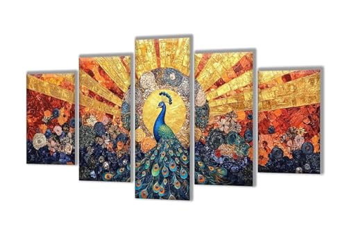 Diamond Painting 5 Teilig Farbe Pfau Diamond Painting Kinder, Groß Diamant Malerei Kreuzstich Basteln Erwachsene, DIY Voll Set Diamant Crystal Art Set, Home Décor Mädchen Geschenke 225x135cm q-61 von Wenpeef