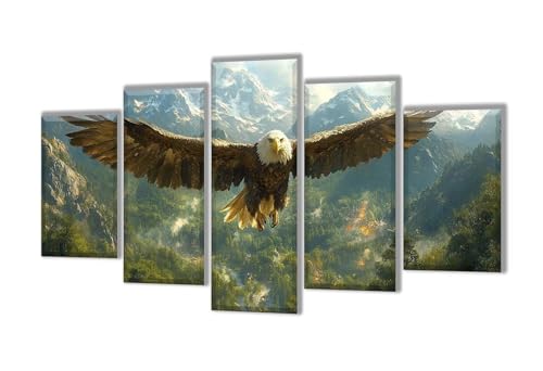 Diamond Painting 5 Teilig Gebirge Adler Diamond Painting Kinder, Groß Diamant Malerei Kreuzstich Basteln Erwachsene, DIY Voll Set Diamant Crystal Art Set, Home Décor Mädchen Geschenke 275x165cm q-2 von Wenpeef
