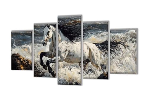 Diamond Painting 5 Teilig Meereswellen Pferd Diamond Painting Kinder, Groß XXL Diamant Malerei Kreuzstich Basteln Erwachsene, DIY Voll Set Diamant Crystal Art Set, Mädchen Geschenke 50x30cm q-5 von Wenpeef