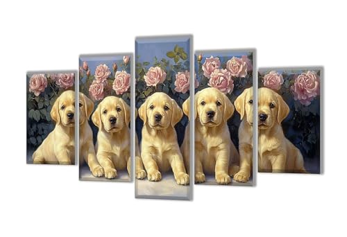 Diamond Painting 5 Teilig Rose Golden Retriever Diamond Painting Kinder, Groß XXL Diamant Malerei Kreuzstich Basteln Erwachsene, DIY Voll Set Diamant Crystal Art Set, Mädchen Geschenke 50x30cm q-50 von Wenpeef