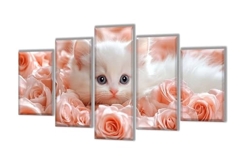 Diamond Painting 5 Teilig Rose Katze Diamond Painting Kinder, Groß Diamant Malerei Kreuzstich Basteln Erwachsene, DIY Voll Set Diamant Crystal Art Set, Home Décor Mädchen Geschenke 50x30cm q-81 von Wenpeef