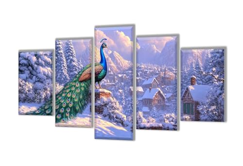 Diamond Painting 5 Teilig Schneeszene Pfau Diamond Painting Kinder, Groß XXL Diamant Malerei Kreuzstich Basteln Erwachsene, DIY Voll Set Diamant Crystal Art Set, Mädchen Geschenke 175x105cm q-27 von Wenpeef