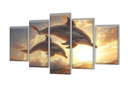 Diamond Painting 5 Teilig Sonnenuntergang Delphin Diamond Painting Kinder, Groß XXL Diamant Malerei Kreuzstich Basteln Erwachsene, DIY Voll Set Diamant Crystal Art Set, Home Décor 125x75cm q-88 von Wenpeef
