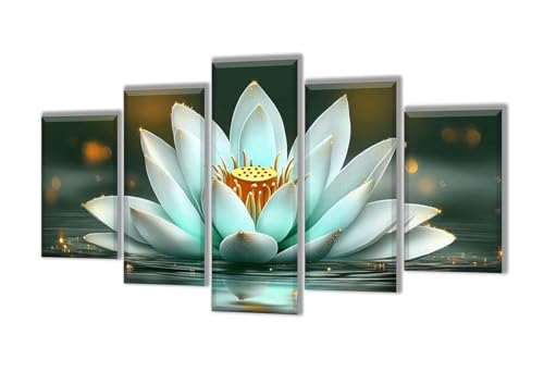 Diamond Painting 5 Teilig Teich Lotus Diamond Painting Kinder, Groß Diamant Malerei Kreuzstich Basteln Erwachsene, DIY Voll Set Diamant Crystal Art Set, Home Décor Mädchen Geschenke 125x75cm q-44 von Wenpeef