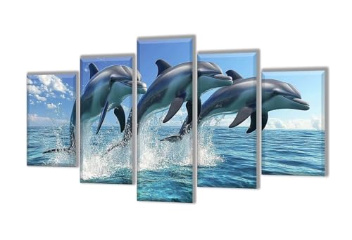 Diamond Painting 5 Teilig Tier Delphin Diamond Painting Kinder, Groß Diamant Malerei Kreuzstich Basteln Erwachsene, DIY Voll Set Diamant Crystal Art Set, Home Décor Mädchen Geschenke 225x135cm q-13 von Wenpeef