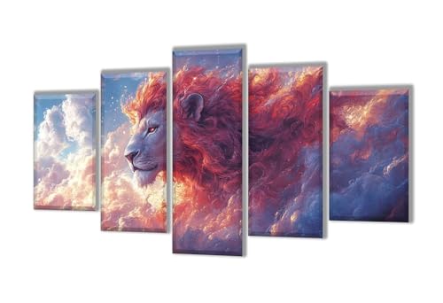 Diamond Painting 5 Teilig Tier Löwe Diamond Painting Kinder, Groß XXL Diamant Malerei Kreuzstich Basteln Erwachsene, DIY Voll Set Diamant Crystal Art Set, Home Décor Mädchen Geschenke 125x75cm q-8 von Wenpeef