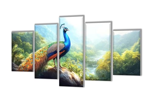 Diamond Painting 5 Teilig Wald Pfau Diamond Painting Kinder, Groß XXL Diamant Malerei Kreuzstich Basteln Erwachsene, DIY Voll Set Diamant Crystal Art Set, Home Décor Mädchen Geschenke 50x30cm q-46 von Wenpeef