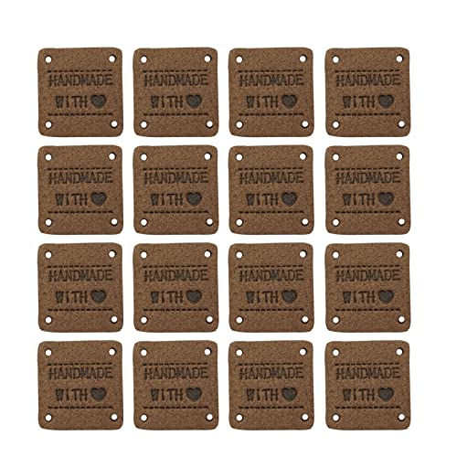 40 Stück PU Leder Label Handmade Tag Button mit Löchern Geprägte Tag Verschönerung Stricken DIY für Jeans Taschen Schuhe Hut Basteln, Stricken und Häkeln(ZL, db） von Wenplus