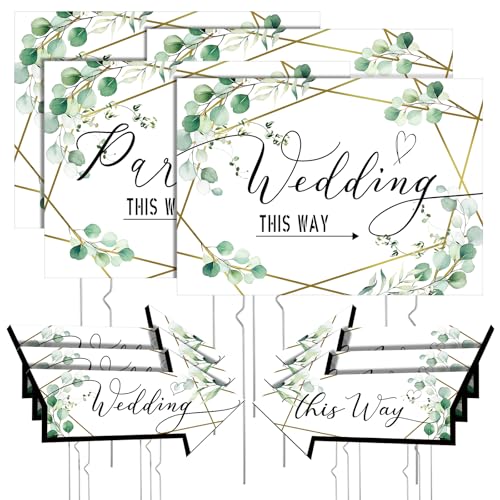 Wenqik 10 Stück "Wedding This Way" Directional Parking Schilder enthalten 4 quadratische und 6 pfeilförmige Hochzeitsschilder mit Pfeilen, groß, doppelseitig (goldenes Blumenmuster) von Wenqik