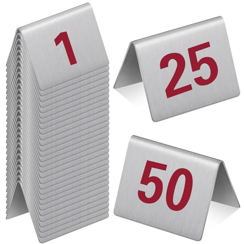 Wenqik Edelstahl-Tischnummern, Zelt-Stil, Restaurants, Tischnummern, Karte, Zeltkarten für Cafés, Bars, Partys, Bankette, Gastronomie, Hochzeit, Beweismarker, Zubehör, 5 x 4,1 cm, Rot, 50 Stück Wenqik Edelstahl-Tischnummern, Zelt-Stil, Restaurants, Tischnummern, Karte, Zeltkarten für Cafés, Bars, Partys, Bankette, Gastronomie, Hochzeit, Beweismarker, Zubehör, 5 x 4,1 cm, Rot, 50 Stück von Wenqik