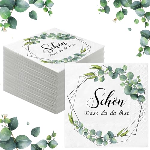 100Stück Servietten Eukalyptus Grün, Papierserviette "Schön Dass Du Da Bist", Tischdeko für Hochzeit Konfirmation Babyparty Taufe, Vintage Einweg Napkins Tisch Dekorationen (100, Eukalyptus Grün B) 100Stück Servietten Eukalyptus Grün, Papierserviette "Schön Dass Du Da Bist", Tischdeko für Hochzeit Konfirmation Babyparty Taufe, Vintage Einweg Napkins Tisch Dekorationen (100, Eukalyptus Grün B) von Wentsent