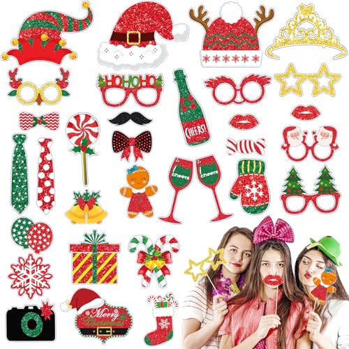 35Stück Weihnachten Foto Requisiten, Fotobox Accessoires für Weihnachten Neujahr Silvester Weihnachten Foto Booth Requisiten Tischdeko Geburtstag Party Zubehör von Wentsent