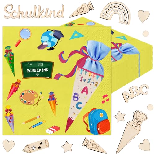 Einschulung Deko, 40Stück Servietten Einschulung+50Stück Holz Konfetti Einschulung Zuckertüten ABC 123 Set für Schulkind Mädchen Junge Schuleinführung Deko 1. Schultag Tischdeko Streudeko Schule Deko Einschulung Deko, 40Stück Servietten Einschulung+50Stück Holz Konfetti Einschulung Zuckertüten ABC 123 Set für Schulkind Mädchen Junge Schuleinführung Deko 1. Schultag Tischdeko Streudeko Schule Deko von Wentsent