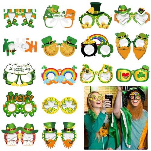 St. Patrick's Day Papierbrillen, grünes Kleeblatt, irische Brille, Party-Foto-Requisite, St. Patrick's Day Brillenrahmen, Neuheit, Brillen, grüne Party-Brillen, Foto-Requ von Wentsent