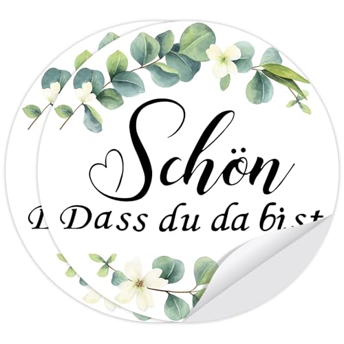 Wentsent 100Stück Sticker Eukalyptus Grün Schön Dass Du Da Bist Aufkleber Dankeschön für Hochzeit Kommunion Konfirmation Taufe Babyparty Geburtstag Danke Geschenk Dankeskarten Partydeko, Rund 4cm Wentsent 100Stück Sticker Eukalyptus Grün Schön Dass Du Da Bist Aufkleber Dankeschön für Hochzeit Kommunion Konfirmation Taufe Babyparty Geburtstag Danke Geschenk Dankeskarten Partydeko, Rund 4cm von Wentsent