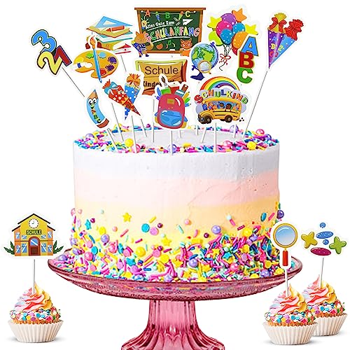 Tortendeko Einschulung, Kuchendeko Schulanfang für Schulkind Mädchen Junge, ABC 123 Schultüte Kuchendeko, Schulanfang Cupcake Topper, Schuleinführung 1. Schultag Schulstart Party Deko von Wentsent