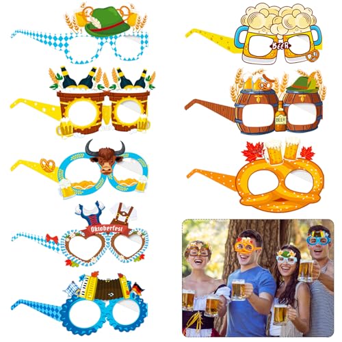 Wentsent 24 Stück Oktoberfest Partybrille, Accessoires Papier Brillen Lustig Party Deko Bayrisch Foto Requisiten Bayern Photo Booth Props Dekoration von Wentsent