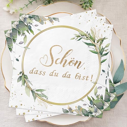 Wentsent 40Stück Servietten Eukalyptus Grün, 3-Lagige Schön Dass Du Da Bist Papierservietten Tischdekoration für Hochzeit Geburtstag Taufe Kommunion Konfirmation und jede Feier Party Wentsent 40Stück Servietten Eukalyptus Grün, 3-Lagige Schön Dass Du Da Bist Papierservietten Tischdekoration für Hochzeit Geburtstag Taufe Kommunion Konfirmation und jede Feier Party von Wentsent