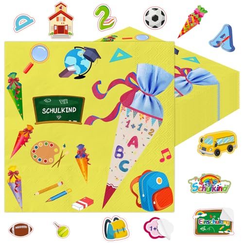 Wentsent Einschulung Deko, 40Stück Servietten Schulanfang + 100Stück Konfetti Aufkleber Einschulung Zuckertüten ABC 123 Set,Schulkind Deko Schuleinführung Deko 1. Schultag Tischdeko für Mädchen Jungen Wentsent Einschulung Deko, 40Stück Servietten Schulanfang + 100Stück Konfetti Aufkleber Einschulung Zuckertüten ABC 123 Set,Schulkind Deko Schuleinführung Deko 1. Schultag Tischdeko für Mädchen Jungen von Wentsent