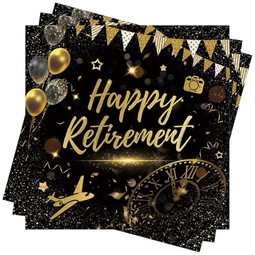 Wentsent Papierservietten "Happy Retirement", 40 Stück, Schwarz / Gold, für den Ruhestand, Cocktail-Servietten für Männer, Frauen, Ruhestand, Abschied, Party-Dekorationen Wentsent Papierservietten "Happy Retirement", 40 Stück, Schwarz / Gold, für den Ruhestand, Cocktail-Servietten für Männer, Frauen, Ruhestand, Abschied, Party-Dekorationen von Wentsent