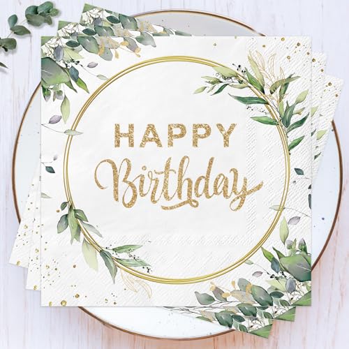 Wentsent Servietten Geburtstag Eukalyptus Grün, 80 Stück Happy Birthday Servietten Napkins, Servietten Salbeigrün, Geburtstagsdeko Papierservietten Tischdeko für Frau Mann Junge Mädchen Wentsent Servietten Geburtstag Eukalyptus Grün, 80 Stück Happy Birthday Servietten Napkins, Servietten Salbeigrün, Geburtstagsdeko Papierservietten Tischdeko für Frau Mann Junge Mädchen von Wentsent