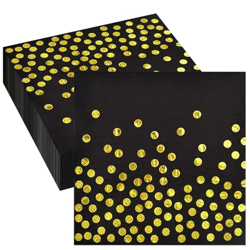 Wentsent Servietten Schwarz Gold, 100 Stück Goldfolie Gästeservietten, Golddruck Gepunktete Einweg Papier Servierten, Papierservietten für Geburtstag, Hochzeiten, JubiläEn, (HA3096-0204-100P) von Wentsent