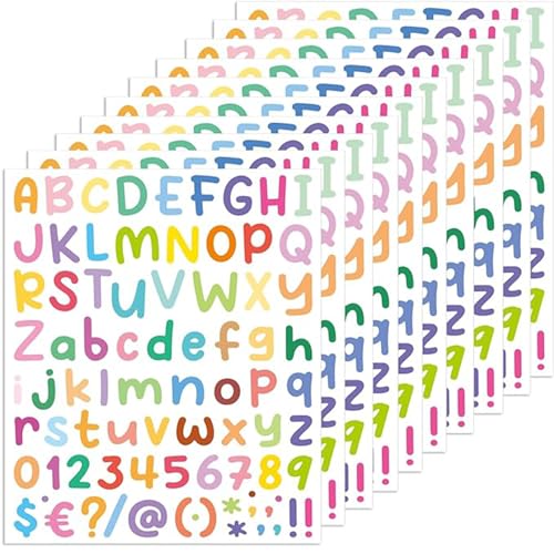 10 Alphabet und Zahlen Sticker, Bunte selbstklebende Buchstaben Aufkleber Selbstklebend Vinyl Buchstaben Nummern Kit Bunte klebende Buchstaben Aufkleber Für Kinder, Dekorationskunst, Scrapbooking von Wenxiaw
