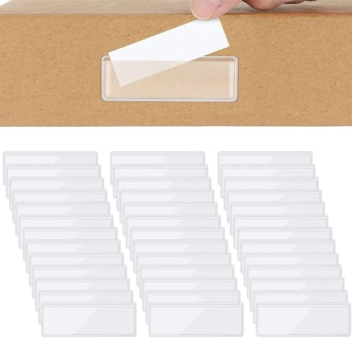 50 Stück Etikettenhalter Selbstklebend, Removable Adhesive Pockets Etikettenhalter für Einstecketiketten Transparente Etikettenträger Büro Self Adhesive Shelf Labels Für Regal, Ordner(11 * 3cm) von Wenxiaw