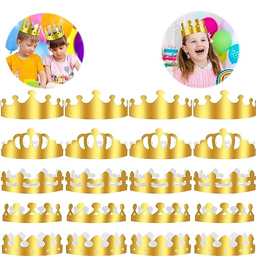 Wenyue Goldene Papierkronen Verstellbarer Partyhut aus Goldpapier Goldene Geburtstagskrone Glitzer Papierkronen für Kinder Erwachsene Geburtstagsfeier Party Feier Jubiläumsfeiern (5 Stile) 20 Stück von Wenyue